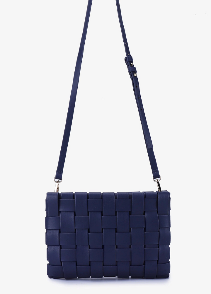 BK Handbags Lindy Large Woven Clutch Crossbody Bag in Navy available at Barbara Katz
