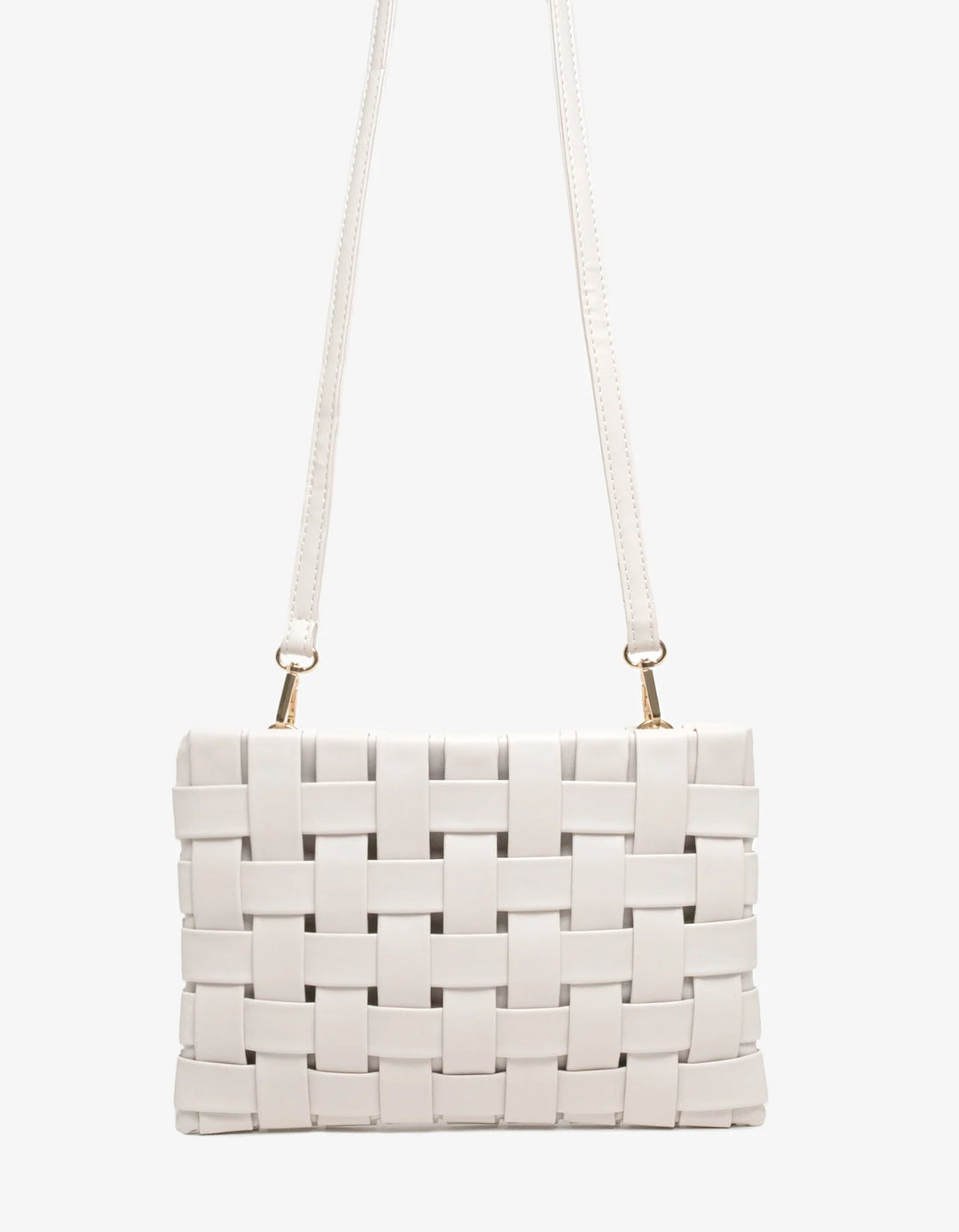 BK Handbags Lindy Large Woven Clutch Crossbody Bag in Off White available at Barbara Katz