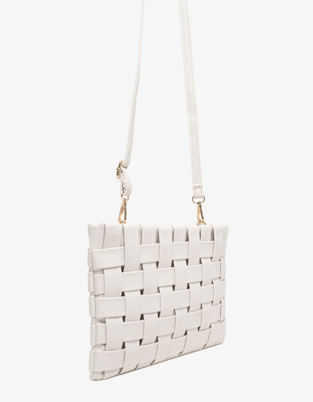 BK Handbags Lindy Large Woven Clutch Bag in Off White available at Barbara Katz