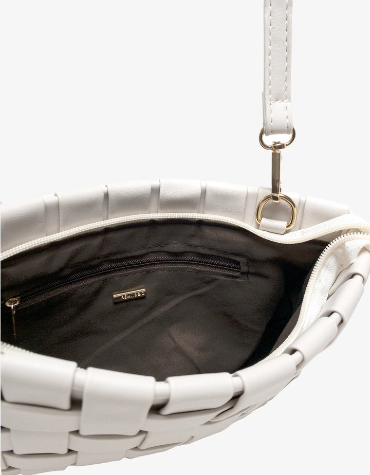 BK Handbags Lindy Large Woven Clutch Bag in Off White available at Barbara Katz
