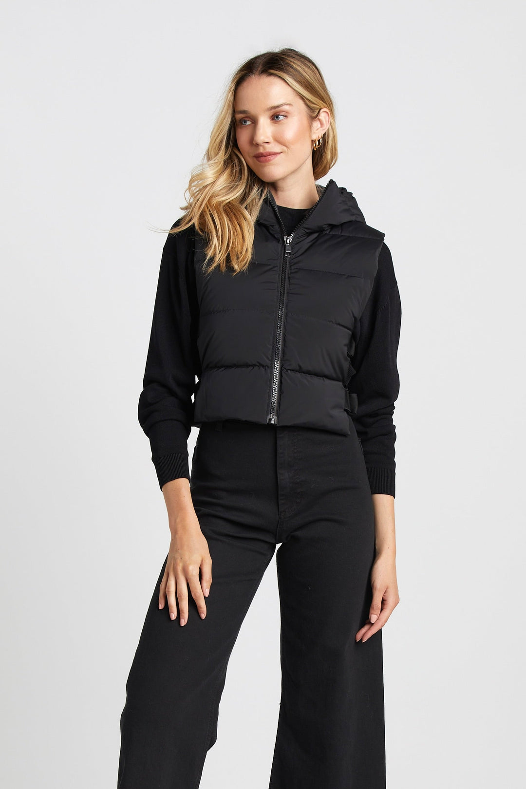 Adroit Atelier Lola Quilted Full Zip Gilet With Adjustable Side Buckles - Black available at Barbara Katz
