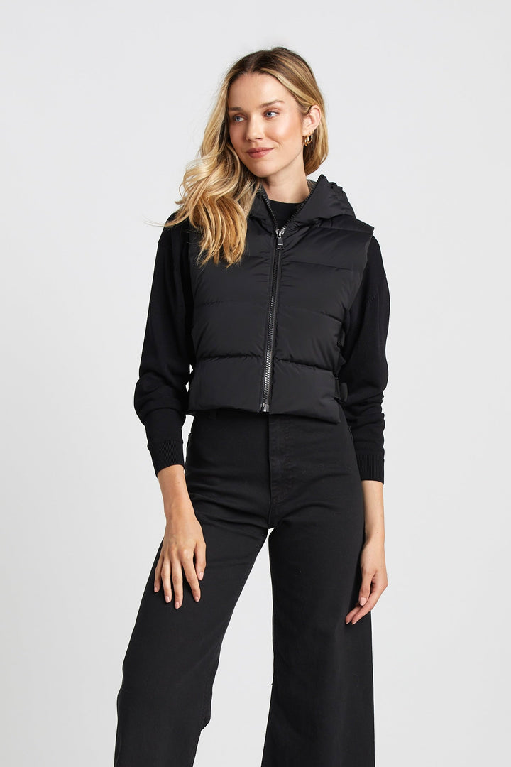 Adroit Atelier Lola Quilted Full Zip Gilet With Adjustable Side Buckles - Black available at Barbara Katz