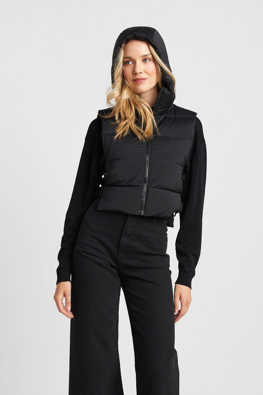 Adroit Atelier Lola Quilted Full Zip Gilet With Adjustable Side Buckles - Black available at Barbara Katz