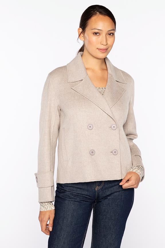 Kinross Short Trench Coat in Taupe available at Barbara Katz