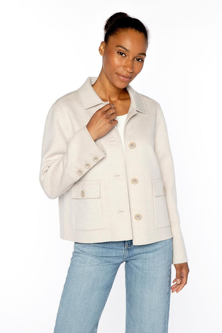Kinross Pleat Back Short Coat in Birch available at Barbara Katz