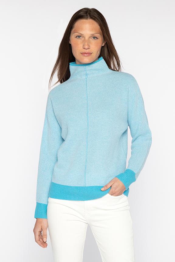 Kinross Plaited Thermal Funnel Sweater in Pacific available at Barbara Katz
