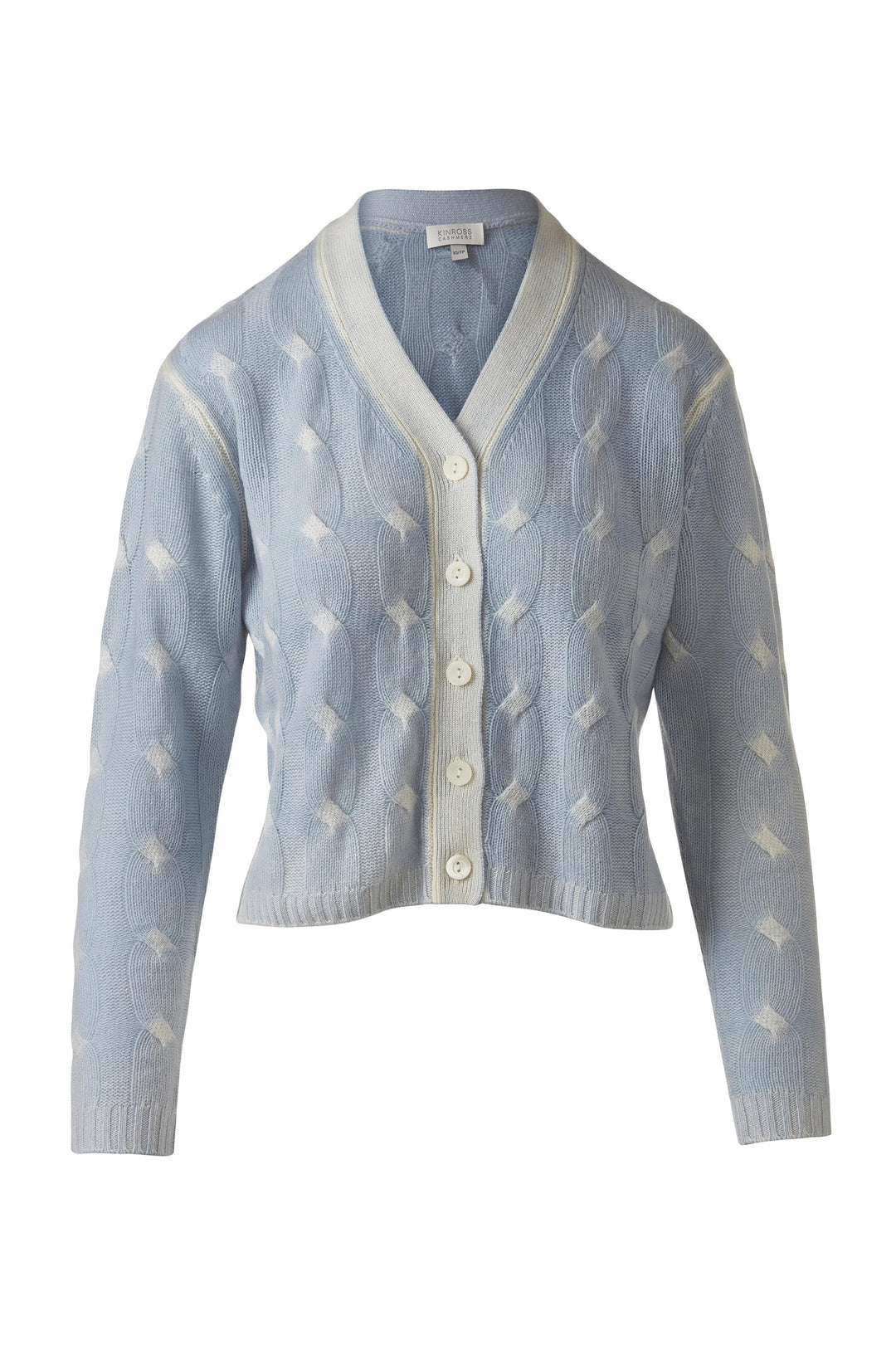 Kinross Spray Print Cable Vee Cardigan available at Barbara Katz