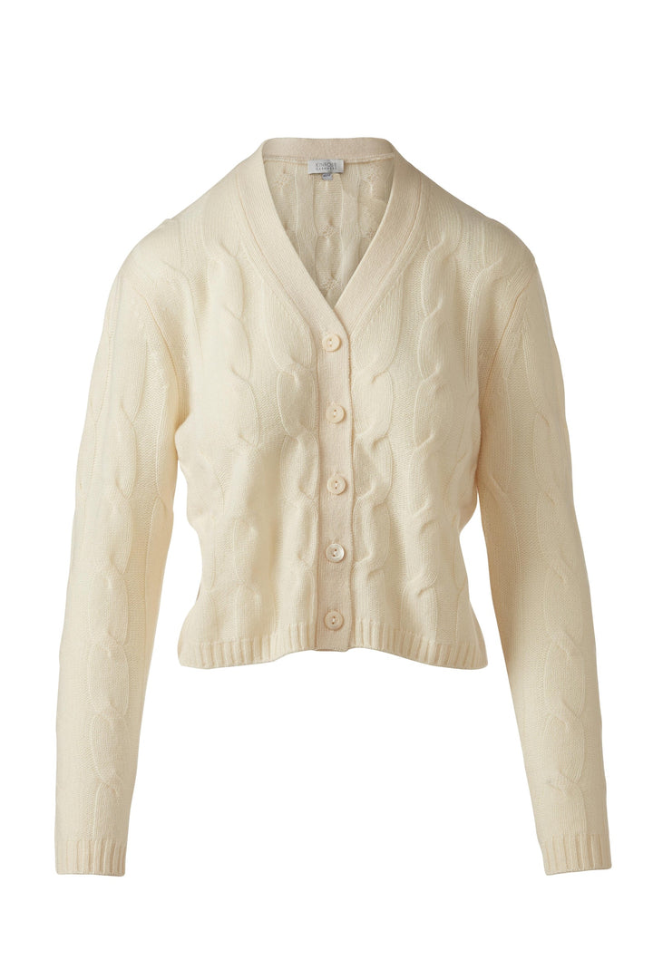 Kinross Cashmere Cable Vee Cardigan available at Barbara Katz