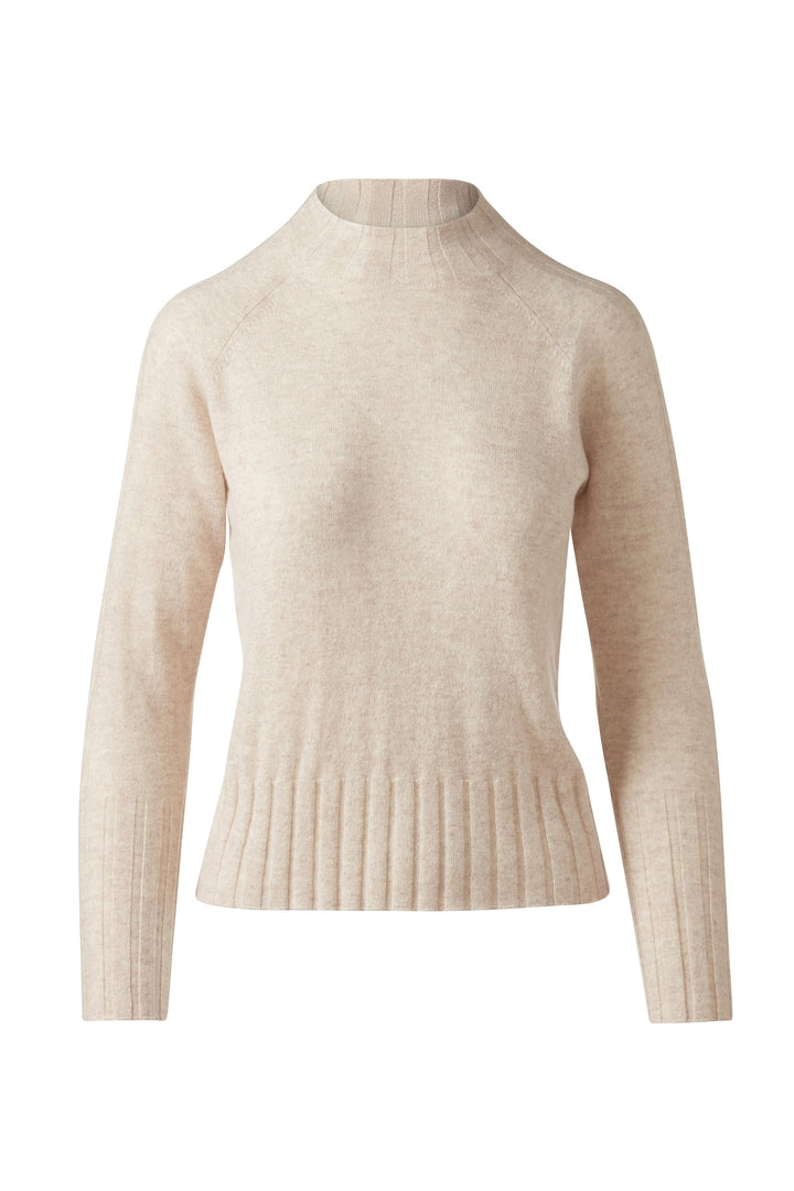 Kinross Cashmere Rib Trim Funnel Sweater available at Barbara Katz