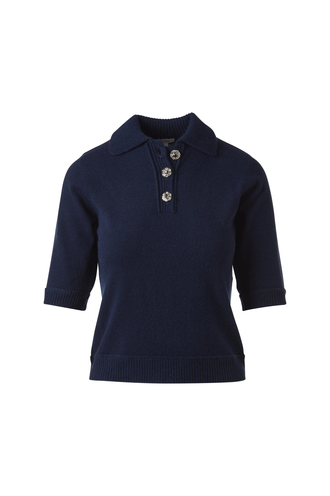 Kinross Crystal Button Elbow Sleeve Polo available at Barbara Katz