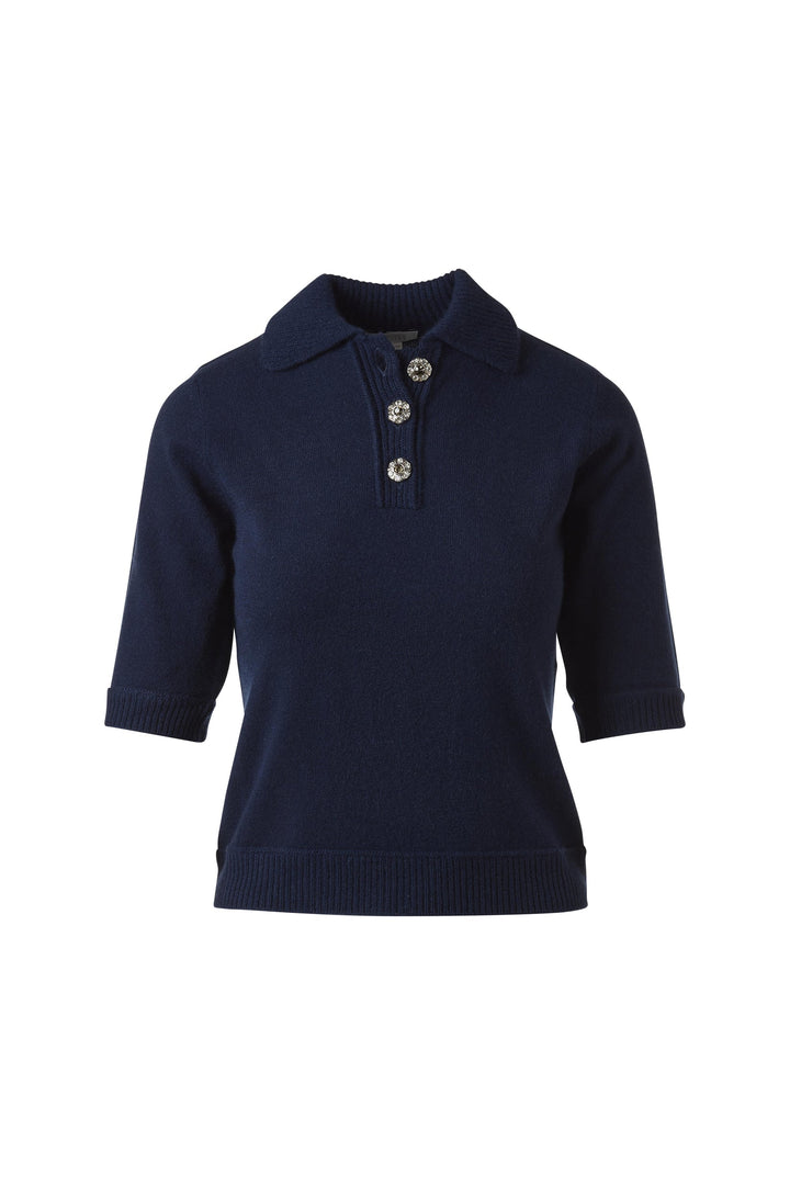 Kinross Crystal Button Elbow Sleeve Polo available at Barbara Katz