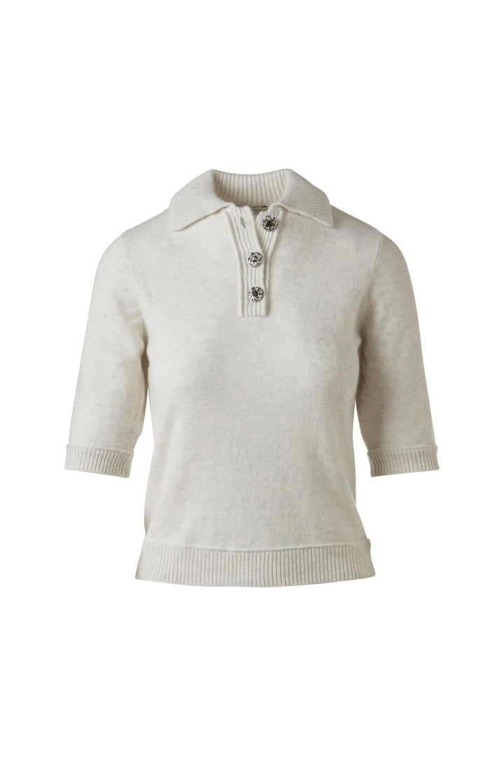 Kinross Crystal Button Elbow Sleeve Polo available at Barbara Katz