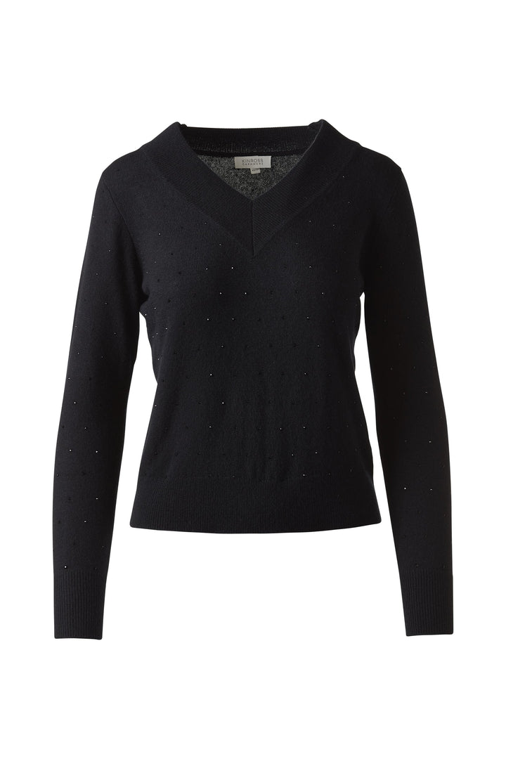 Kinross Cashmere Crystal Vee Sweater available at Barbara Katz