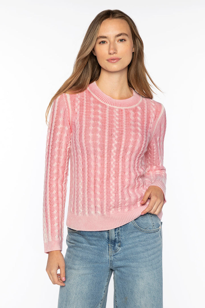 Kinross Spray Print Cable Crew Sweater available at Barbara Katz