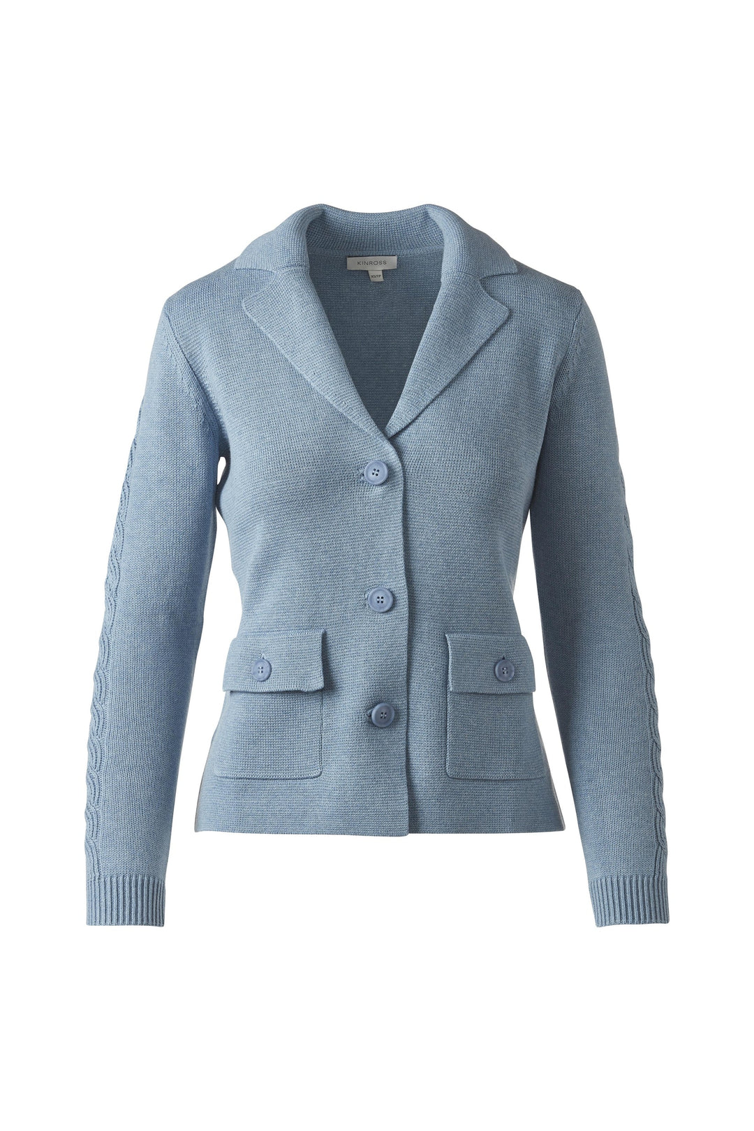 Kinross Cable Sleeve Notch Collar Cardigan available at Barbara Katz