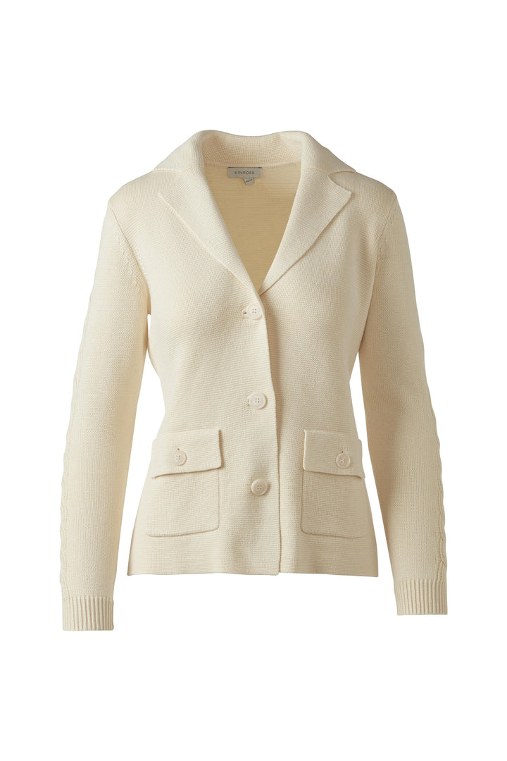 Kinross Cable Sleeve Notch Collar Cardigan available at Barbara Katz