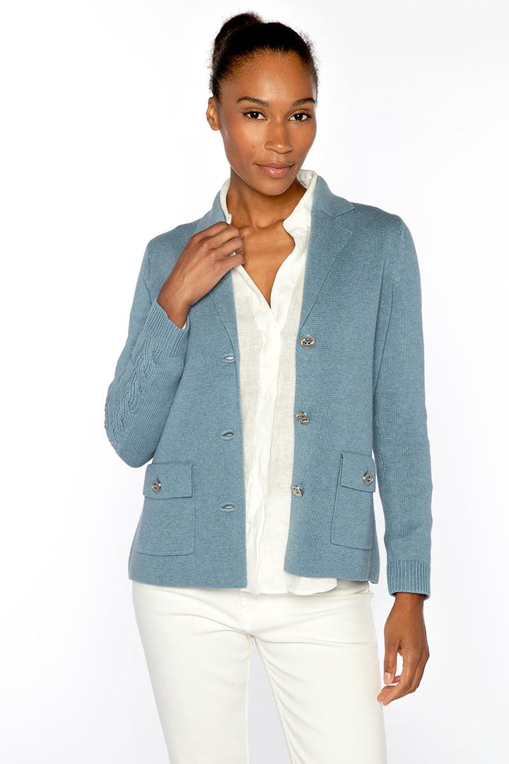 Kinross Cable Sleeve Notch Collar Cardigan available at Barbara Katz