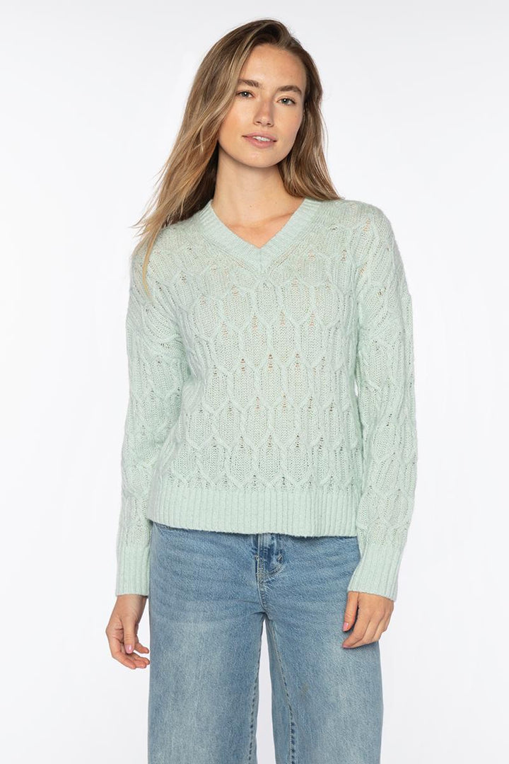 Lofty Lurex Cable Vee Sweater