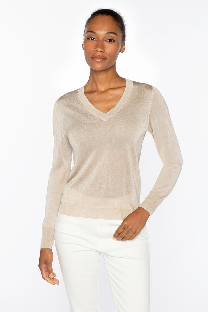 Kinross Shimmer Vee Sweater available at Barbara Katz