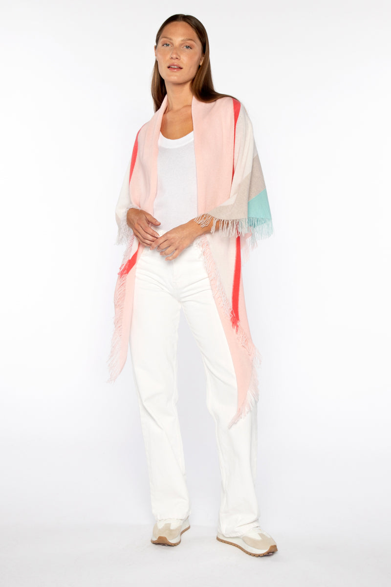 Striped Fringe Triangle Wrap