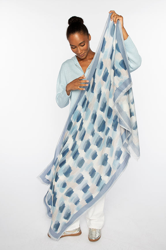 Kinross Brushstroke Print Scarf in Ink Multi available at Barbara Katz