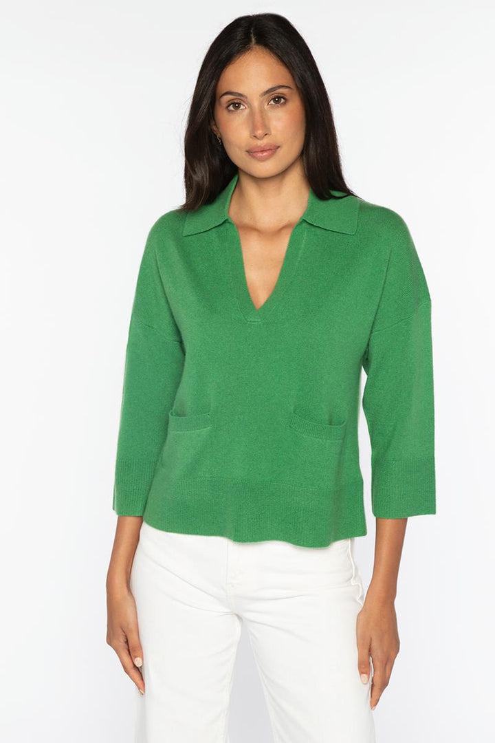 Kinross 3/4 Sleeve Split Neck Polo available at Barbara Katz