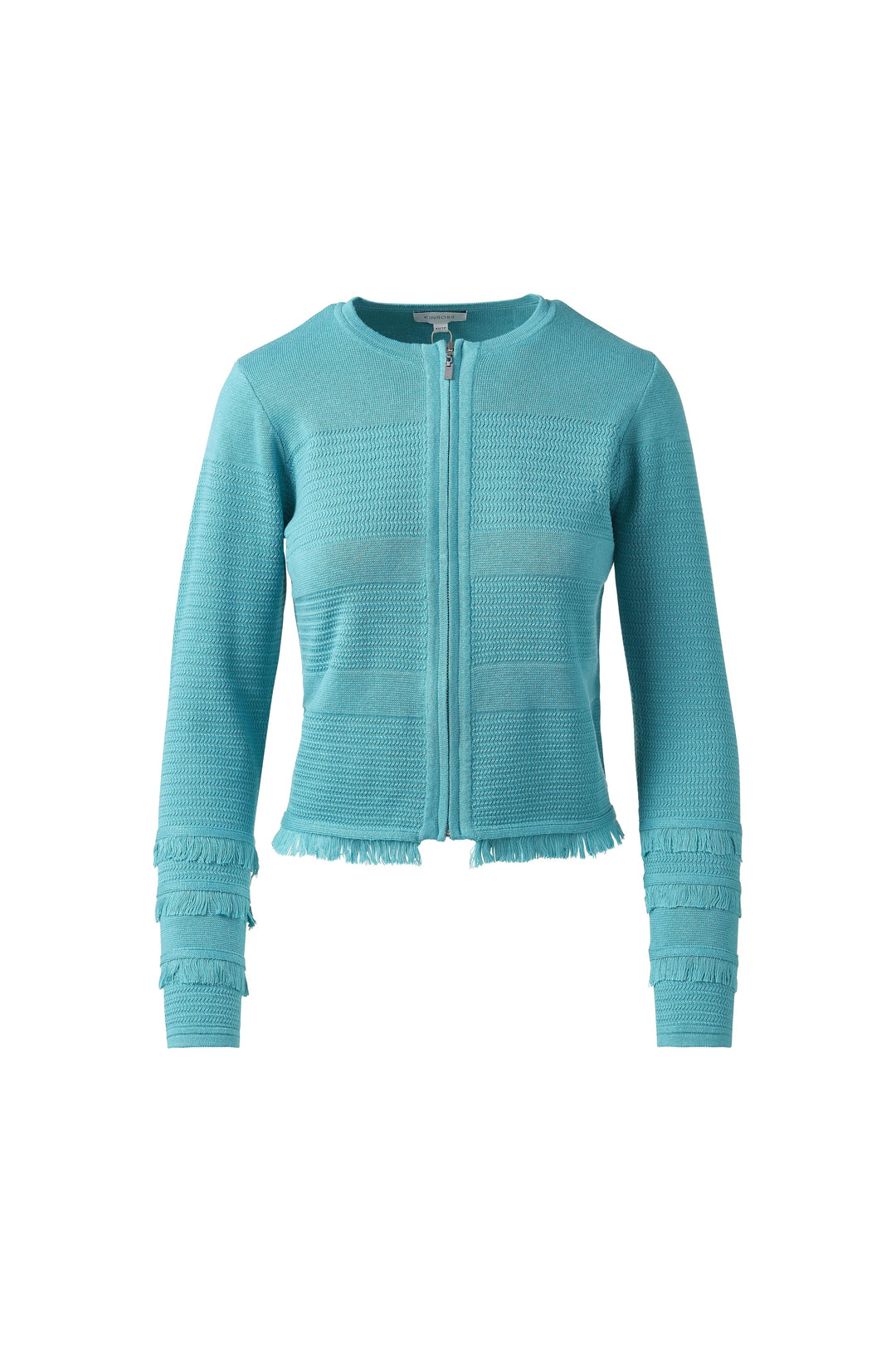 Kinross Fringe Zip Cardigan available at Barbara Katz