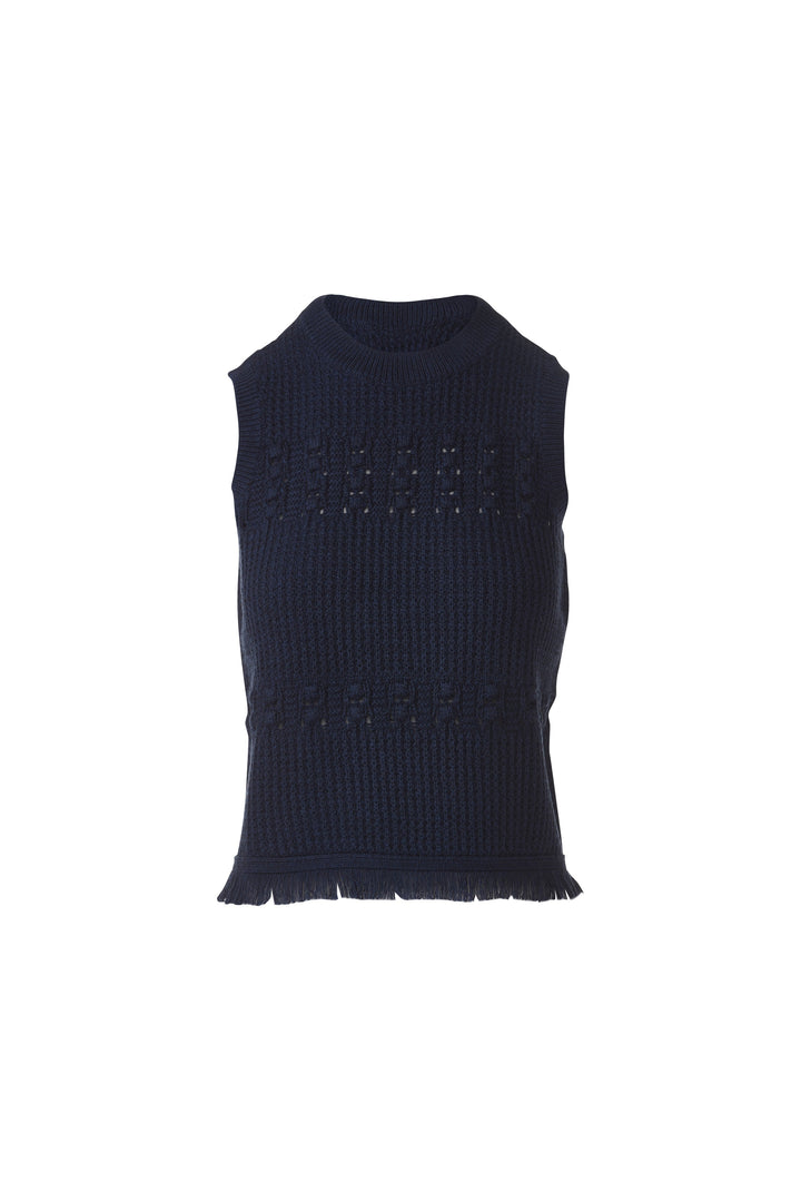 Kinross Textured Fringe Sleeveless Crew Sweater available at Barbara Katz
