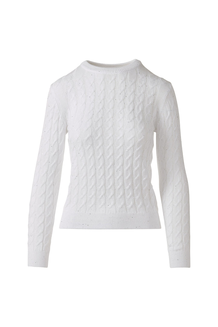 Kinross Featherweight Sequin Cable Crew Sweater available at Barbara Katz