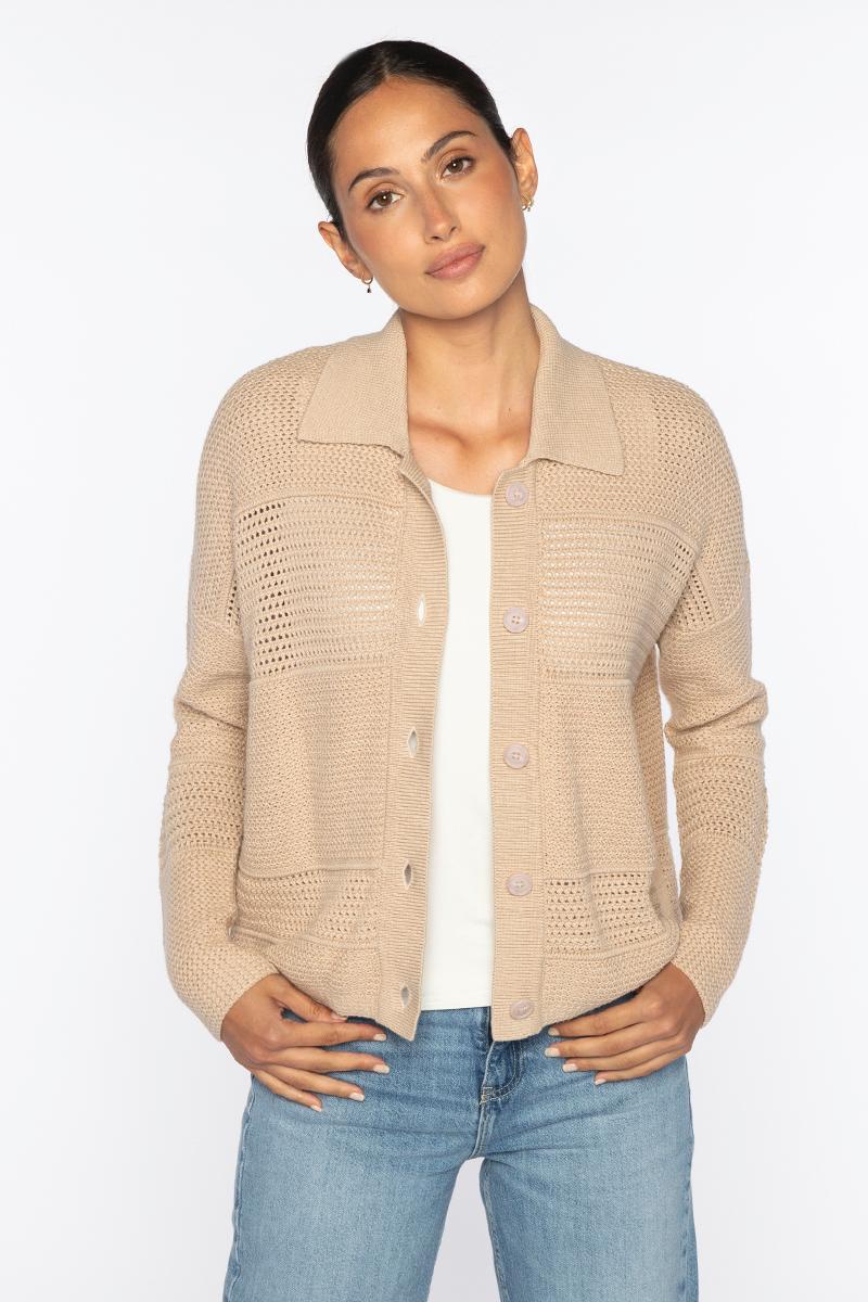 Kinross Mixed Texture Collared Cardigan – Barbara Katz