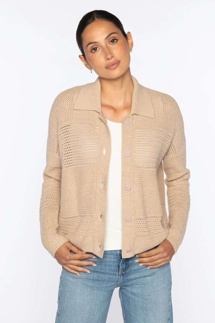 Kinross Mixed Texture Collared Cardigan available at Barbara Katz