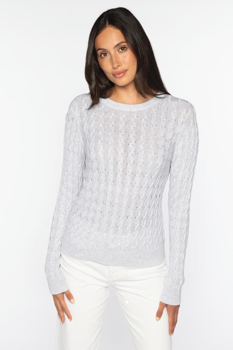 Kinross Featherweight Sequin Cable Crew Sweater available at Barbara Katz
