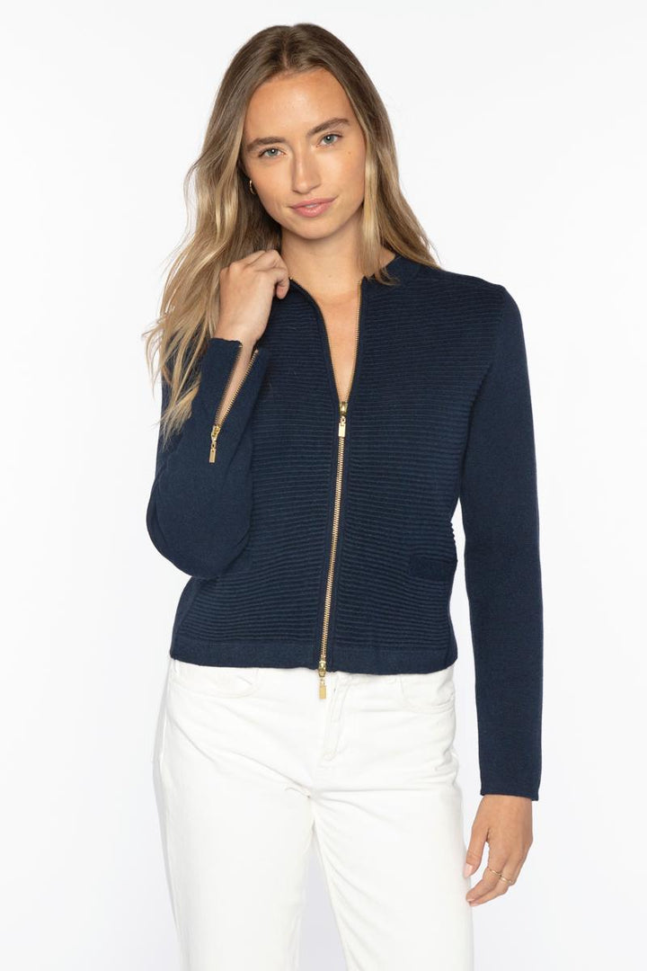 Kinross Fitted Zip Cardigan available at Barbara Katz