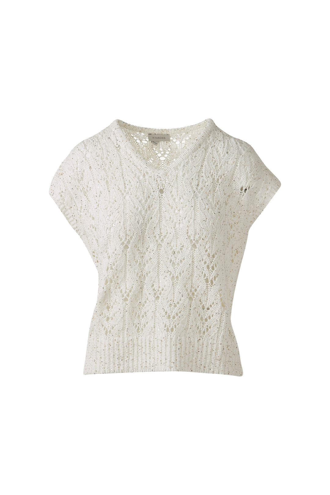 Kinross Sequin Cap Sleeve Openwork Vee Sweater available at Barbara Katz