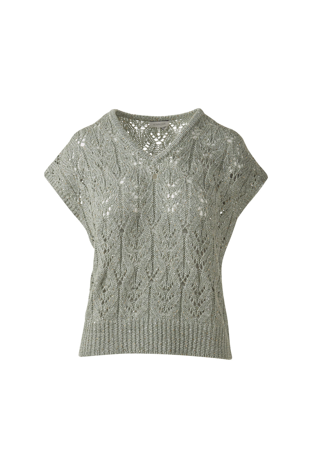 Kinross Sequin Cap Sleeve Openwork Vee Sweater available at Barbara Katz