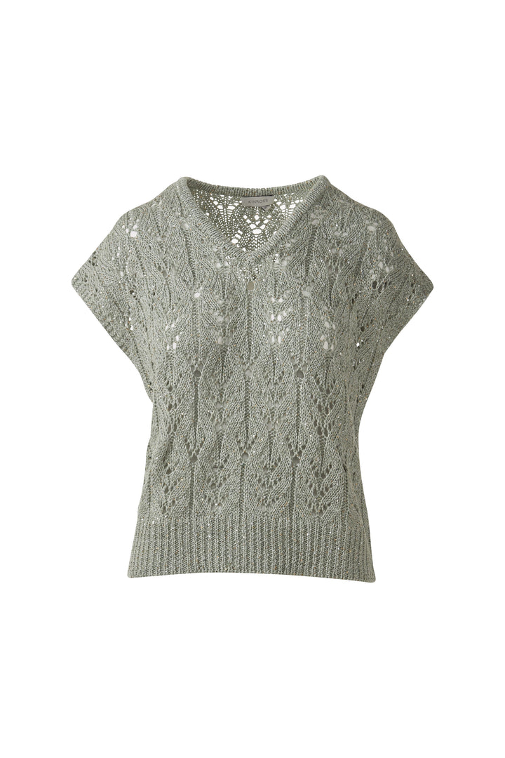 Kinross Sequin Cap Sleeve Openwork Vee Sweater available at Barbara Katz