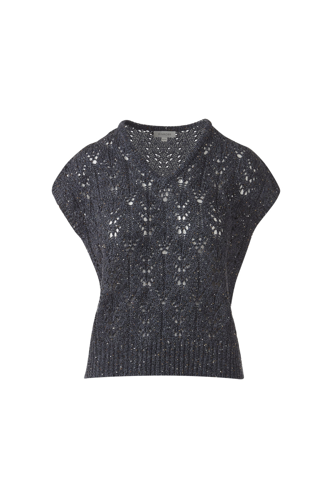 Kinross Sequin Cap Sleeve Openwork Vee Sweater available at Barbara Katz