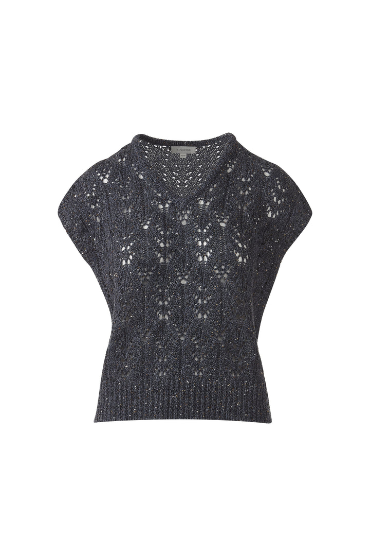 Kinross Sequin Cap Sleeve Openwork Vee Sweater available at Barbara Katz