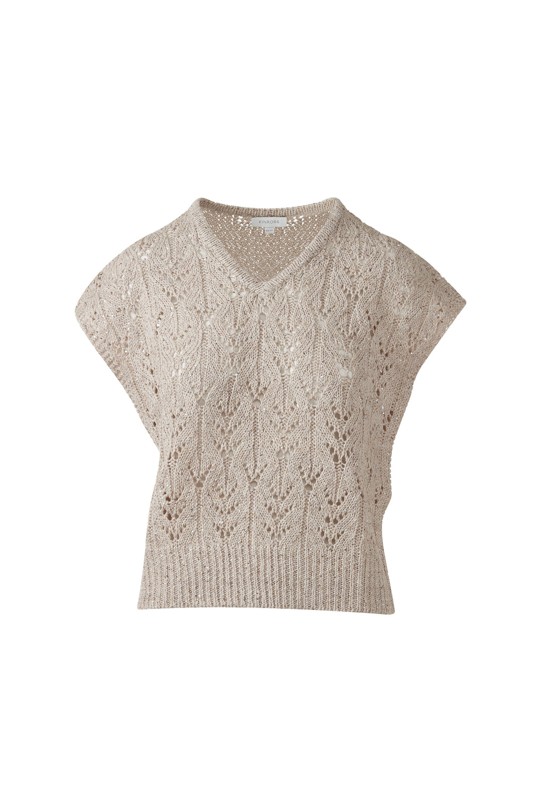 Kinross Sequin Cap Sleeve Openwork Vee Sweater available at Barbara Katz