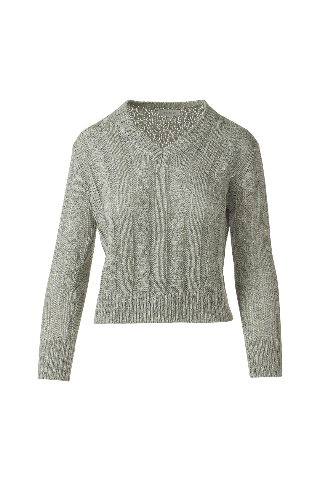 Kinross Sequin Cable Vee Sweater available at Barbara Katz