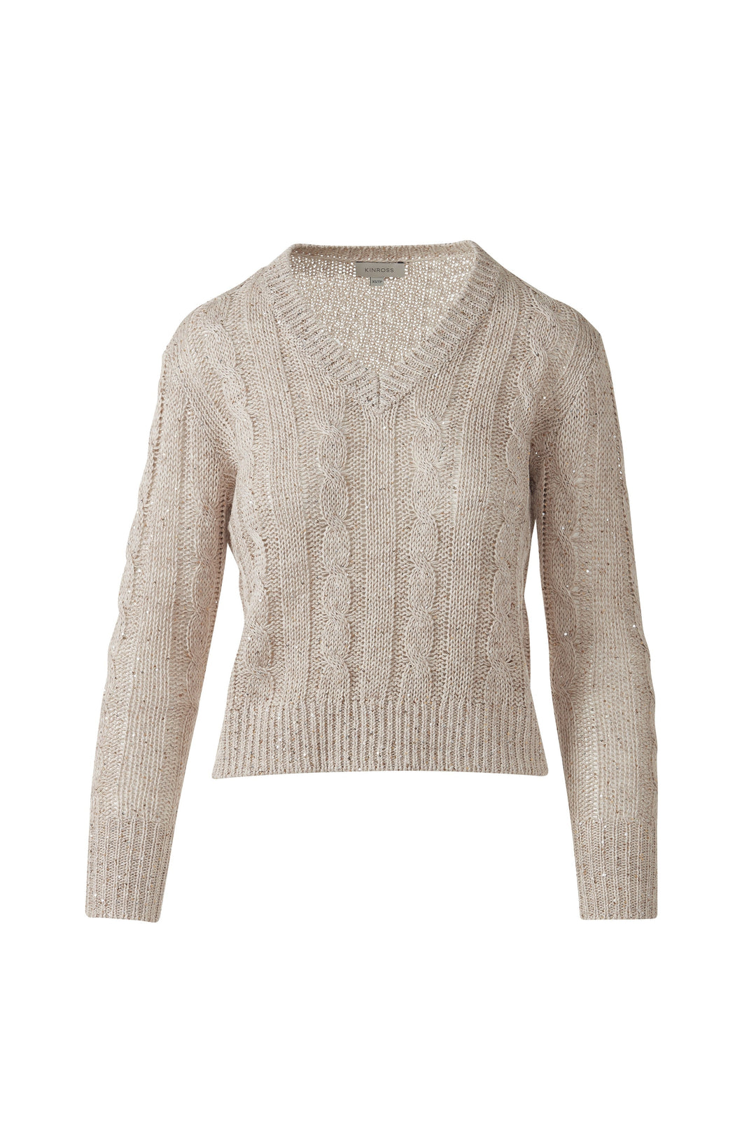 Kinross Sequin Cable Vee Sweater available at Barbara Katz