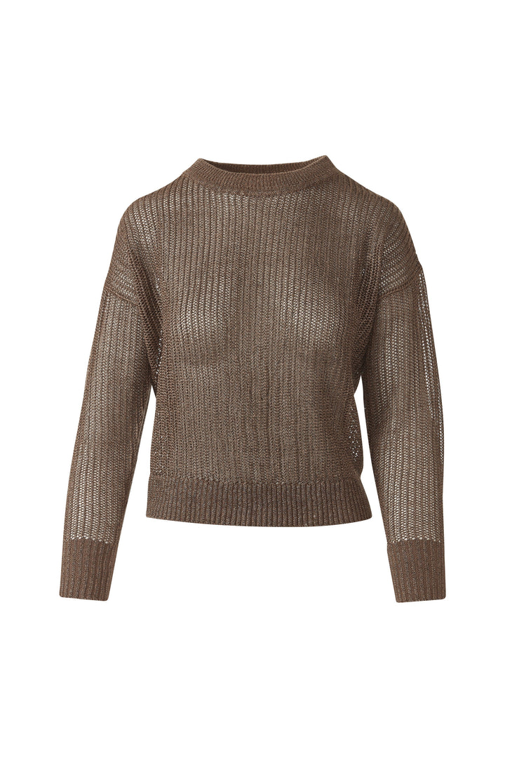 Kinross Open Texture Lurex Crew Sweater available at Barbara Katz