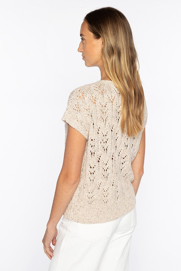 Kinross Sequin Cap Sleeve Openwork Vee Sweater available at Barbara Katz