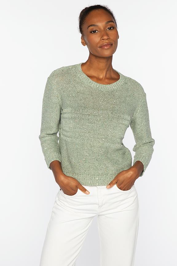 Kinross 3/4 Sleeve Textured Sequin Crew Sweater available at Barbara Katz