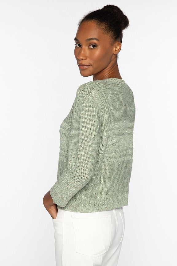Kinross 3/4 Sleeve Textured Sequin Crew Sweater available at Barbara Katz