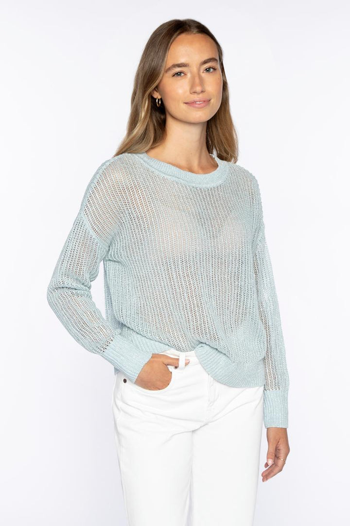 Kinross Open Texture Lurex Crew Sweater available at Barbara Katz