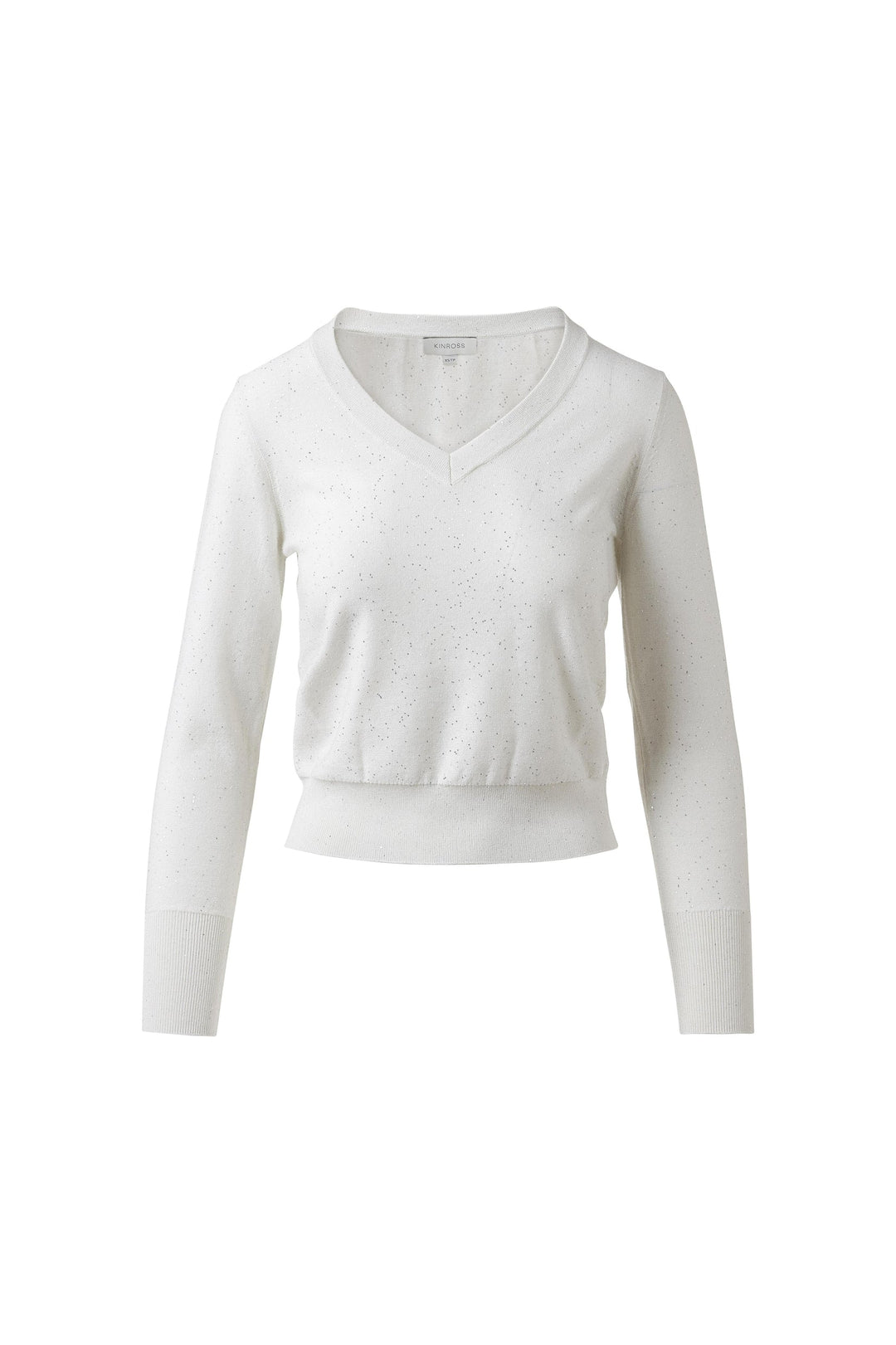 Kinross Sequin Vee Sweater in Ivory available at Barbara Katz