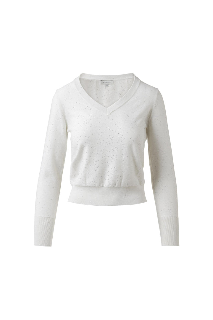 Kinross Sequin Vee Sweater in Ivory available at Barbara Katz