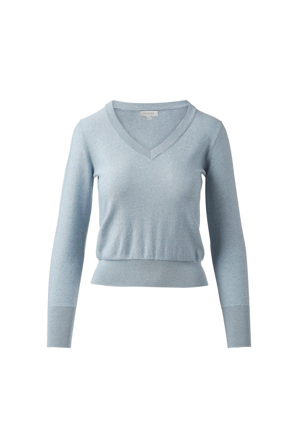 Kinross Sequin Vee Sweater in Water available at Barbara Katz