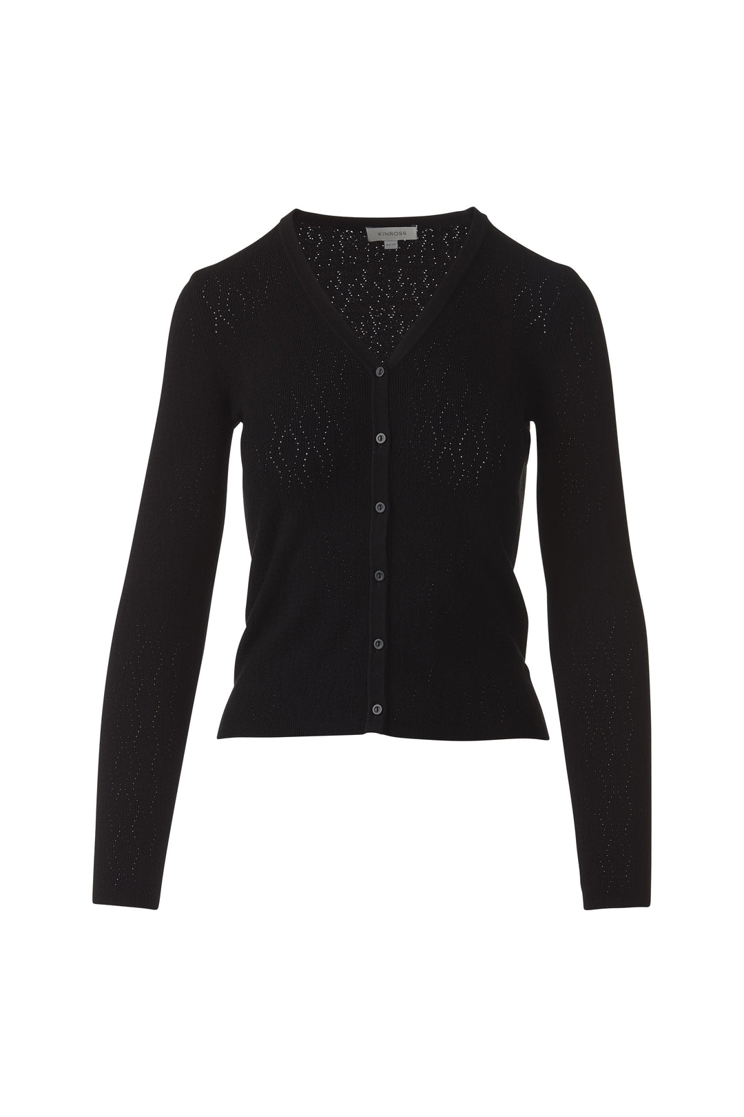 Kinross Pointelle Button Front Vee Sweater available at Barbara Katz